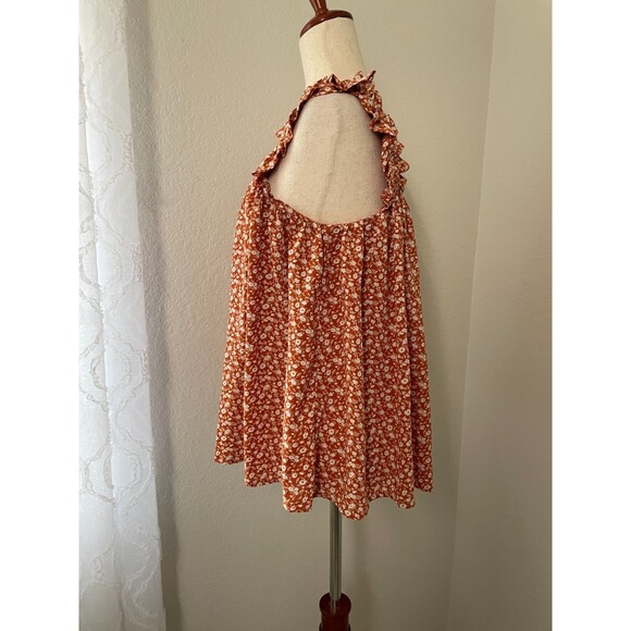 Entro Womens Ruffle Floral Sleeveless Blouse Size M Brown White Boho Cottagecore - Picture 3 of 8